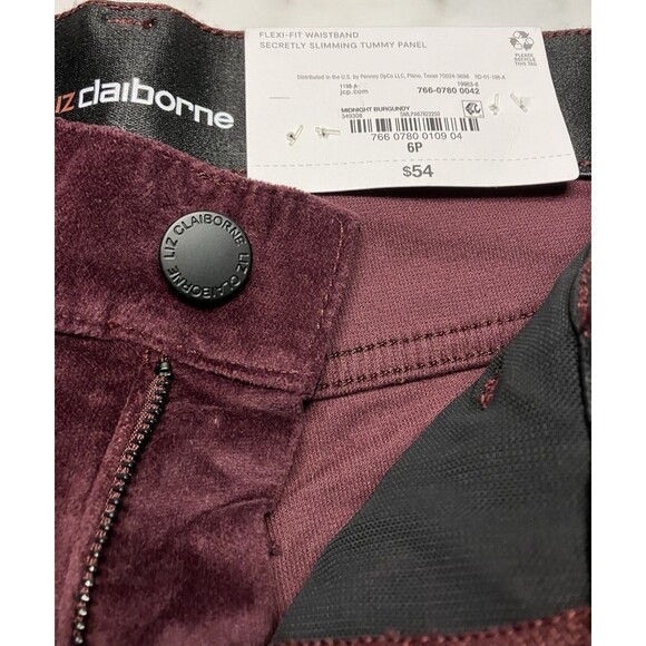 Liz Claiborne Sara Velvet Maroon Petite Slim Leg Pants Size 6P NWT - Picture 2 of 7